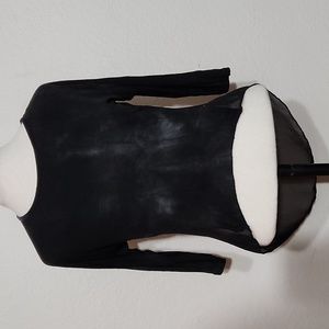 Basic Necessities Black Tie Dye Style Front & Sheer Back Qtr. Sleeve Top Sz. S